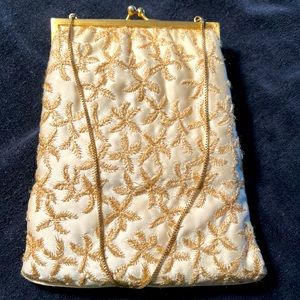 Vintage Magid Clutch Purse - Ivory & Gold